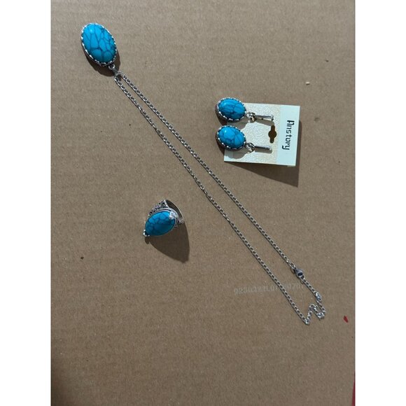 Beonon Turquoise Elegance Jewelry Set โ Pendant Necklace, Earrings & Ring - Picture 2 of 6